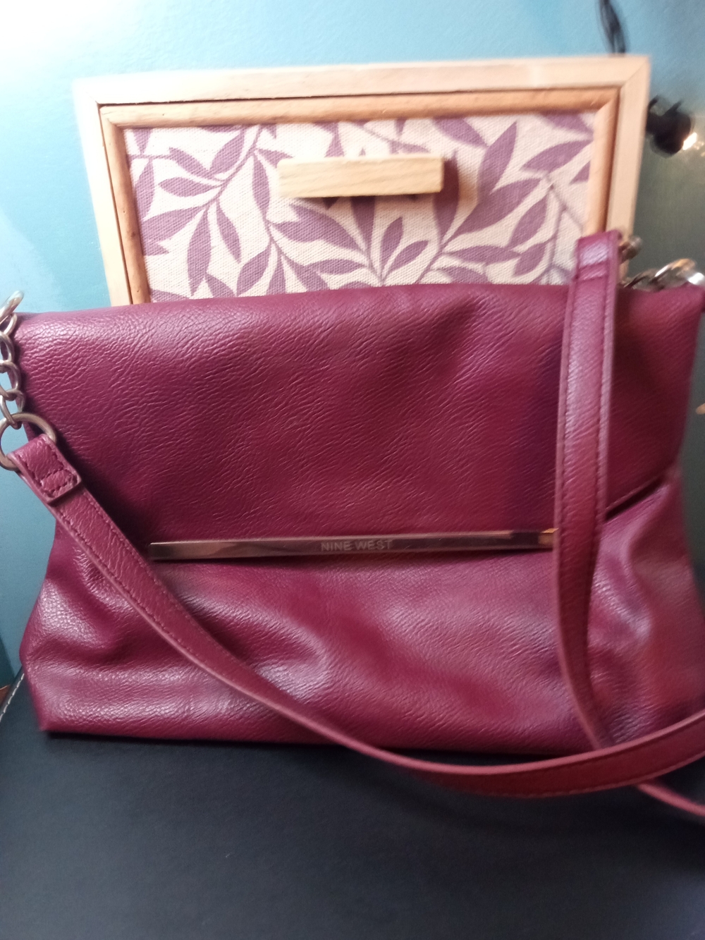 Nine West Plum Leather-Look Shoulder Bag with Metal Accent
